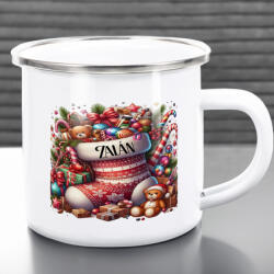 Deconline Crafts Egyedi neves karácsonyi bögre "A Mikulás műhelye" 360 ml zománcozott fém Full HD (DO129205-ALU-MUG)