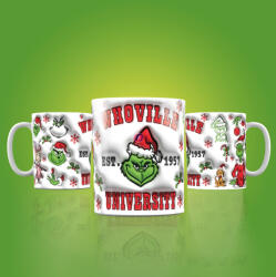 Deconline Crafts Grincs mintás karácsonyi bögre 3D pufi hatású "Whoville University (DO129127)
