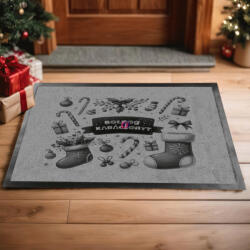 Deconline Crafts Egyedi neves karácsonyi Lábtörlő 60X40 cm "Candy Christmas"szürke, fekete (DO129196-doormat-GR)