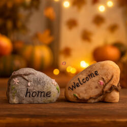QX-IMP Tündérkert Kö, Home És Welcome Felirattal, 2 Darabos Szett, Barna Szürke 4 Cm (046604)