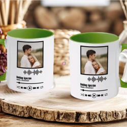 Deconline Crafts Egyedi Ajándék bögre kedvenc dal - személyre szabható fényképpel és dallal 300 ml Zöld (DO133031-GREEN-MUG)