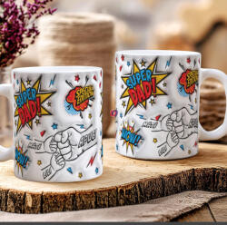 Deconline Crafts Apák napi bögre "Super Dad, Max 5 gyerek" Személyre szabható, fehér, kerámia (DO133013-CERAMIC-MUG)