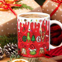 Deconline Crafts Grincses karácsonyi bögre 3D pufi hatású "Believe (DO129150-Ceramic-Mug)