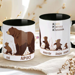 Deconline Crafts Apák napi bögre "Apamaci bocsokkal, Max 5 gyerek" Személyre szabható, fekete, kerámia (DO133015-BLACK-MUG)
