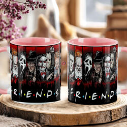Deconline Crafts Halloween mintás bögre "Friends" Horror karakterekkel rózsaszín (DO126132-PINK-MUG)