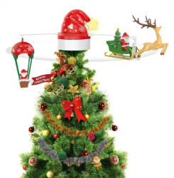 Koopman LED-es forgó Mikulás karácsonyfa csúcsdísz, jelenet led világítással hőlégballon, szán (S26300010)