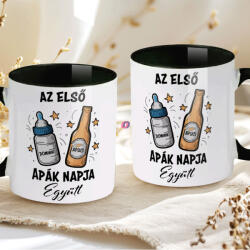 Deconline Crafts Apák napi bögre "Első apák napja" Személyre szabható, fekete, kerámia (DO133020-BLACK-MUG)