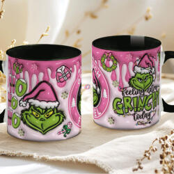 Deconline Crafts Grincs mintás karácsonyi bögre 3D pufi hatású "Pink Grinch fuel" fekete (DO129101-BLACK-MUG)