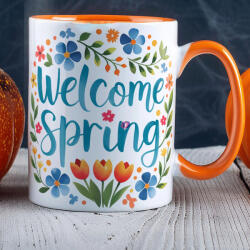 Deconline Crafts Húsvéti bögre "Welcome Spring" , narancssárga, kerámia (DO133004-ORANGE-MUG)