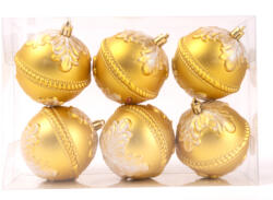 QX-IMP Arany Karácsonyfagömb dísz műanyag 8cm 6 db-os karácsonyfa gömb szett (050682)