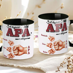 Deconline Crafts Apák napi bögre "Legjobb apa, Max 5 gyerek" Személyre szabható, fekete, kerámia (DO133014-BLACK-MUG)