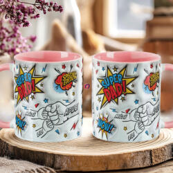 Deconline Crafts Apák napi bögre "Super Dad, Max 5 gyerek" Személyre szabható, rózsaszín, kerámia (DO133013-PINK-MUG)