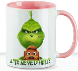 Deconline Crafts Egyedi feliratos karácsonyi bögre "Grincs és Max" pufi hatású rózsaszín bögre (DO129198-PINK-MUG)