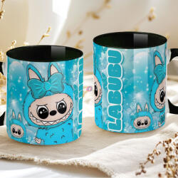 Deconline Crafts Egyedi neves "Labubu BLUE" bögre személyre szabható fekete (DO69363-BLUE-BLACK-MUG)