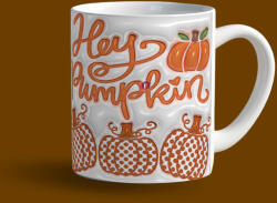 Deconline Crafts Őszi mintás bögre 3D pufi hatású "Hey Pumpkin" kerámia (DO126110)
