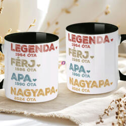 Deconline Crafts Apák napi bögre "Legenda nagyapa" Személyre szabható, fekete, kerámia (DO133017-BLACK-MUG)