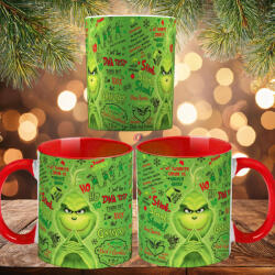 Deconline Crafts Grincses karácsonyi bögre "Green Grinch" pufi hatású piros bögre (DO129208-RED-MUG)