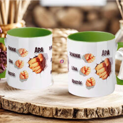 Deconline Crafts Apák napi bögre "3D kezek, Max 5 gyerek" Személyre szabható, zöld, kerámia (DO133022-GREEN-MUG)