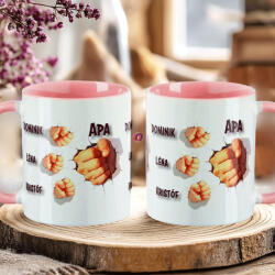 Deconline Crafts Apák napi bögre "3D kezek, Max 5 gyerek" Személyre szabható, rózsaszín, kerámia (DO133022-PINK-MUG)
