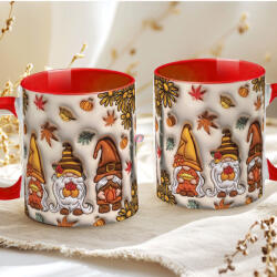 Deconline Crafts Őszi mintás bögre 3D pufi hatású "Gnomes" red (DO126123-RED-MUG)