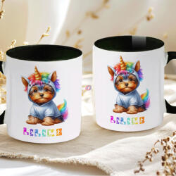 Deconline Crafts Egyedi neves Unikornis kutya bögre választható kutyafajtával személyre szabható fekete (DO133030-BLACK-MUG)