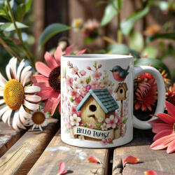 Deconline Crafts Húsvéti bögre "Helló Tavasz" egyedi felirattal, fehér, kerámia (DO133005-CERAMIC-MUG)