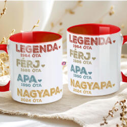 Deconline Crafts Apák napi bögre "Legenda nagyapa" Személyre szabható, piros, kerámia (DO133017-RED-MUG)