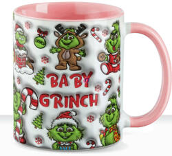 Deconline Crafts Grincses karácsonyi bögre "bébi Grincs" pufi hatású rózsaszín bögre (DO129207-PINK-MUG)