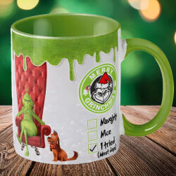 Deconline Crafts Grincses karácsonyi bögre "Merry Grinchmas" pufi hatású zöld bögre (DO129210-GREEN-MUG)