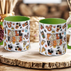 Deconline Crafts Őszi mintás bögre 3d Pufi hatású "Fall Vibes" zöld (DO126118-GREEN-MUG)