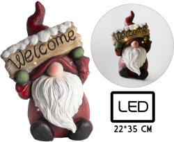 QX-Impex Karácsonyi kerti manó welcome táblával, ledes - 35 cm (141354)