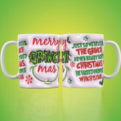 Deconline Crafts Grincs mintás karácsonyi bögre 3D pufi hatású "Pink Grinchmas (DO129119)