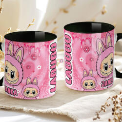 Deconline Crafts Egyedi neves Rózsaszín Labubu bögre személyre szabható fekete (DO69363-BLACK-MUG)