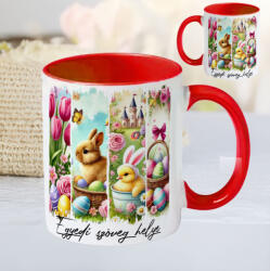 Deconline Crafts Húsvéti bögre "Retro Húsvét" egyedi felirattal, piros, kerámia (DO133003-RED-MUG)