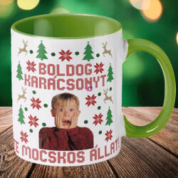 Deconline Crafts Karácsonyi bögre "Reszkessetek betörők csúnya pulcsi mintás" 330 ml kerámia Zöld Full HD (DO129216-GREEN-MUG)