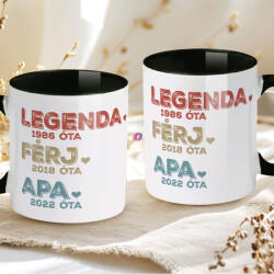 Deconline Crafts Apák napi bögre "Legenda Apa" Személyre szabható, fekete, kerámia (DO133018-BLACK-MUG)