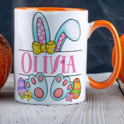 Deconline Crafts Húsvéti bögre "Nyuszilány" egyedi névvel, narancssárga, kerámia (DO133001-ORANGE-MUG)