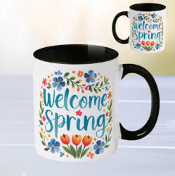 Deconline Crafts Húsvéti bögre "Welcome Spring" , fekete, kerámia (DO133004-BLACK-MUG)