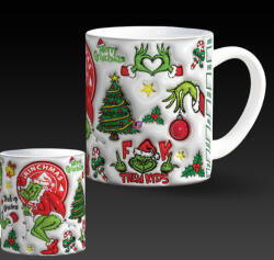 Deconline Crafts 3D mintás karácsonyi bögre 3D pufi hatású "Grincsmas coffe (DO129133)