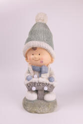 QX-Impex XL Kültéri gyerek figura, ked világítással, táblával, kerámia, 46 cm (139851)