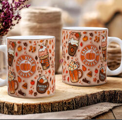 Deconline Crafts Őszi mintás bögre 3D pufi hatású "Fall vibes Coffe" kerámia (DO126126-MUG)