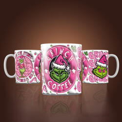 Deconline Crafts Grincs mintás karácsonyi bögre 3D pufi hatású "Pink Grinch ERA (DO129126)