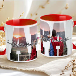 Deconline Crafts Apák napi bögre "APA fényképes, 1-5 névvel" Személyre szabható, piros, kerámia (DO133016-RED-MUG)
