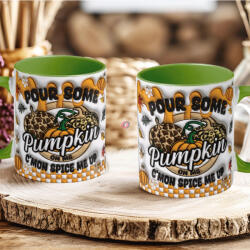 Deconline Crafts Őszi mintás bögre 3d Pufi hatású "Pour Some Pumpkin" zöld (DO126119-GREEN-MUG)