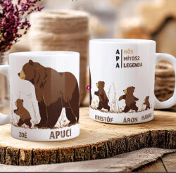 Deconline Crafts Apák napi bögre "Apamaci bocsokkal, Max 5 gyerek" Személyre szabható, fehér, kerámia (DO133015-CERAMIC-MUG)