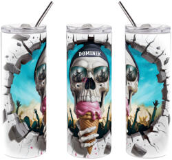 Deconline Crafts Személyre szabható Koponyás duplafalú fém pohár szívószállal, egyedi névvel 600 ml Tumbler (DO59992-600ML-TUMBLER)