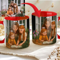 Deconline Crafts Egyedi grafikás bögre Anyák napjára Fényképből Mesefigurák Személyre szabható, piros, kerámia (DO133012-RED-MUG)