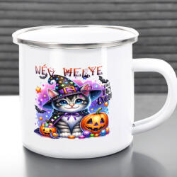 Deconline Crafts Egyedi Halloweeni fém retro bögre, Cuki cicás, személyre szabható 360ml (DO126185-ALU-MUG)