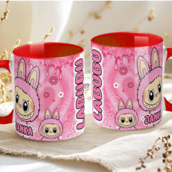 Deconline Crafts Egyedi neves Rózsaszín Labubu bögre személyre szabható piros (DO69363-RED-MUG)