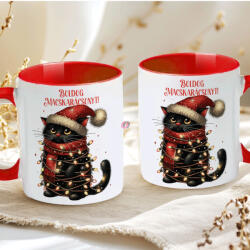 Deconline Crafts Karácsonyi bögre "Boldog macskarácsonyt" 330 ml kerámia piros Full HD (DO129199-RED-MUG)
